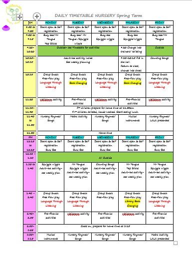 Nursery Timetable Spr 26