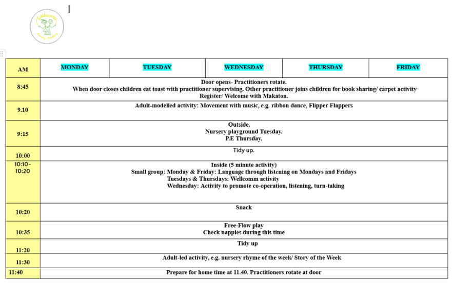 Day Care Timetable 26-27